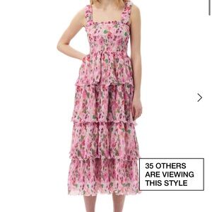 GANNI pleated georgette smocked midi dress in sugarplum